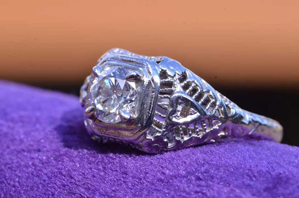 Signed 18 Karat White Gold Engagement Ring - image 6