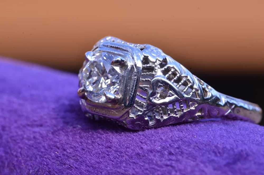 Signed 18 Karat White Gold Engagement Ring - image 7