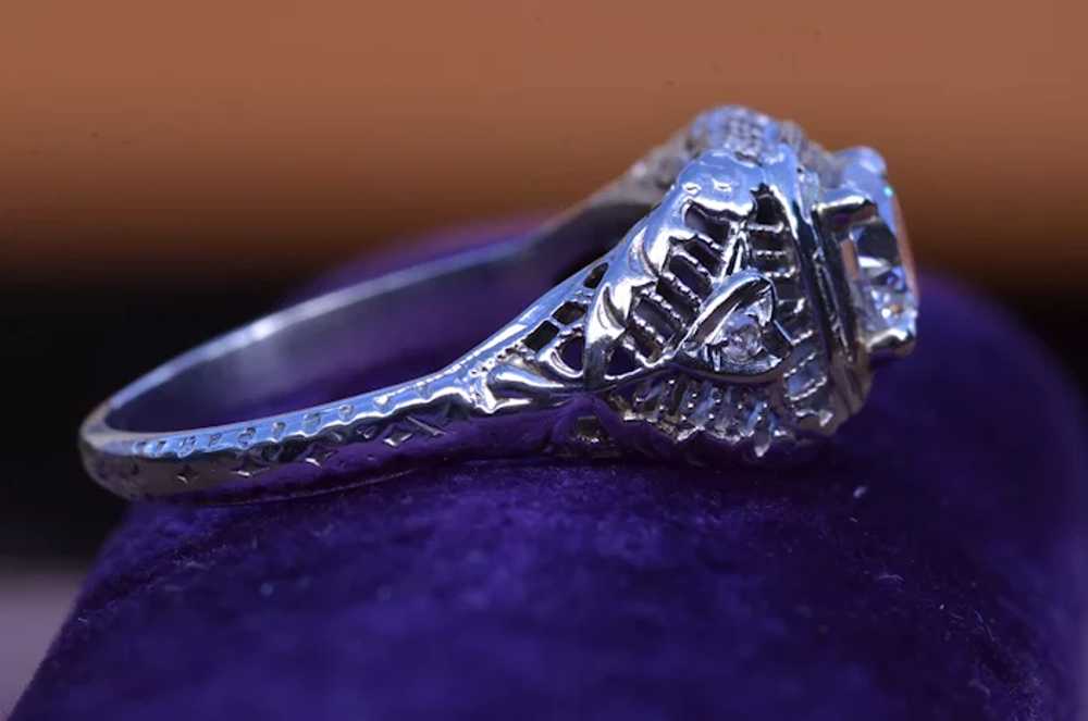 Signed 18 Karat White Gold Engagement Ring - image 9