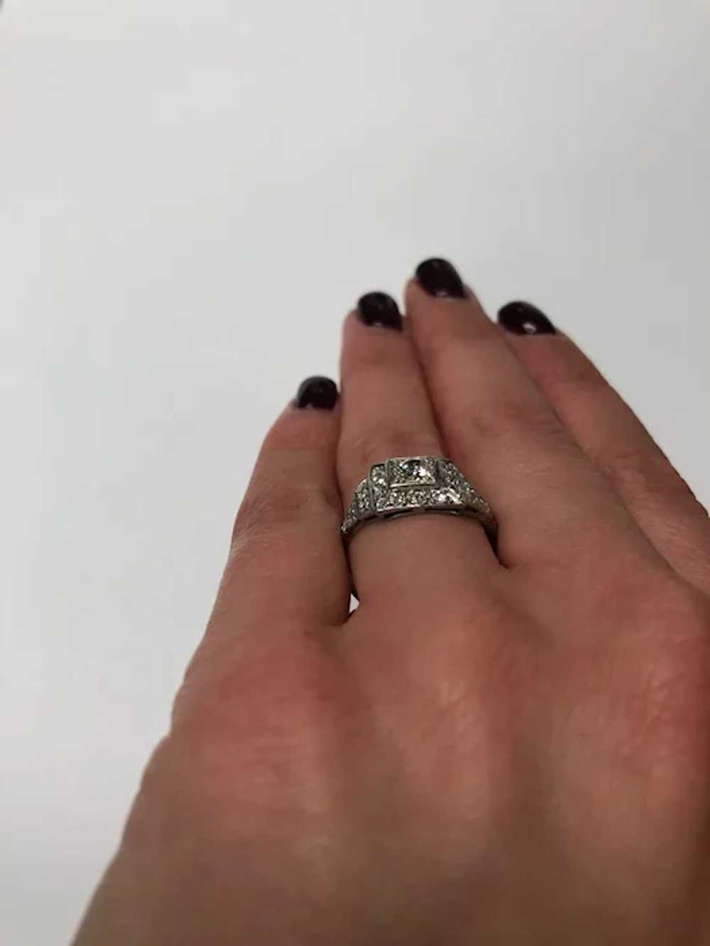 Platinum Art Deco Halo Engagement Ring - image 10