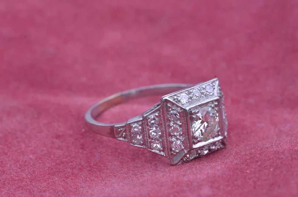 Platinum Art Deco Halo Engagement Ring - image 2
