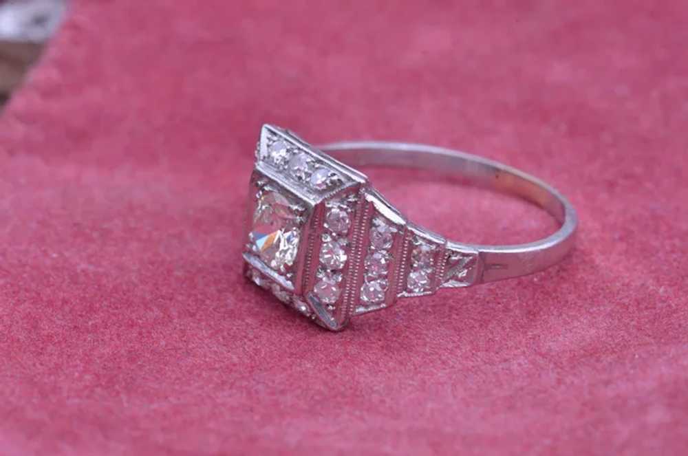 Platinum Art Deco Halo Engagement Ring - image 5