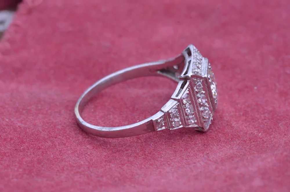 Platinum Art Deco Halo Engagement Ring - image 6