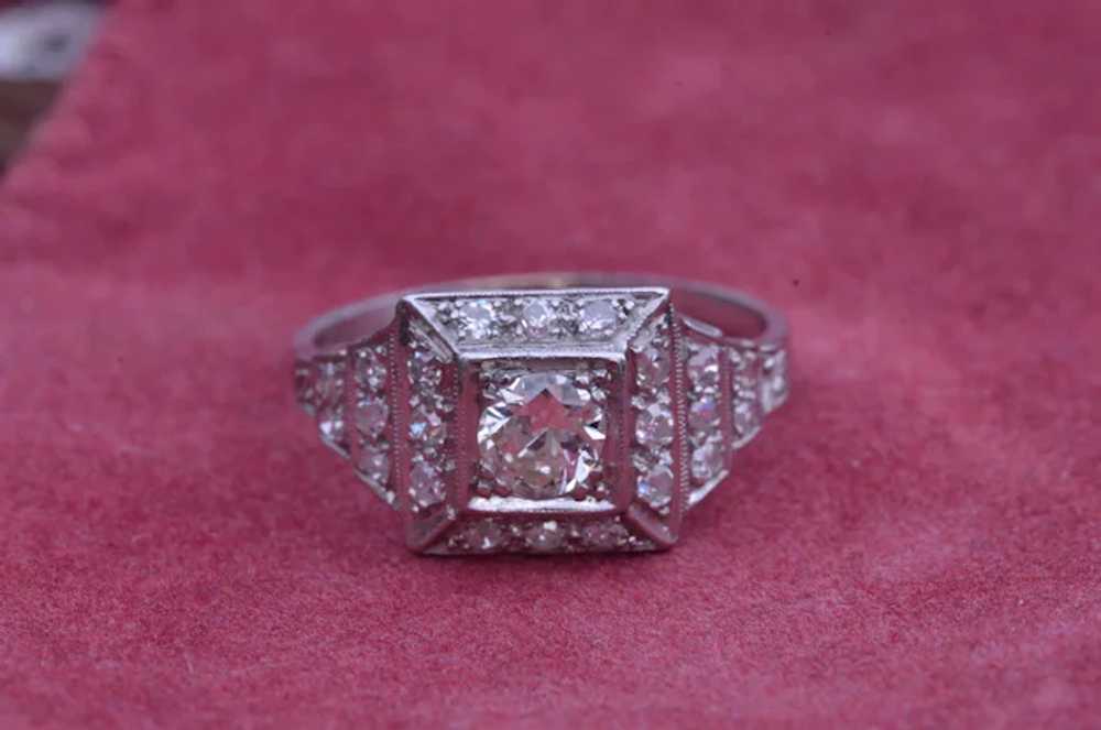 Platinum Art Deco Halo Engagement Ring - image 8