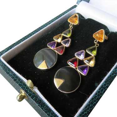 Vintage Designer 14K Multi Gemstone Drop Earrings