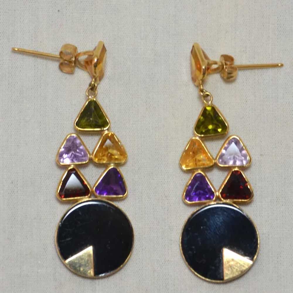 Vintage Designer 14K Multi Gemstone Drop Earrings - image 2