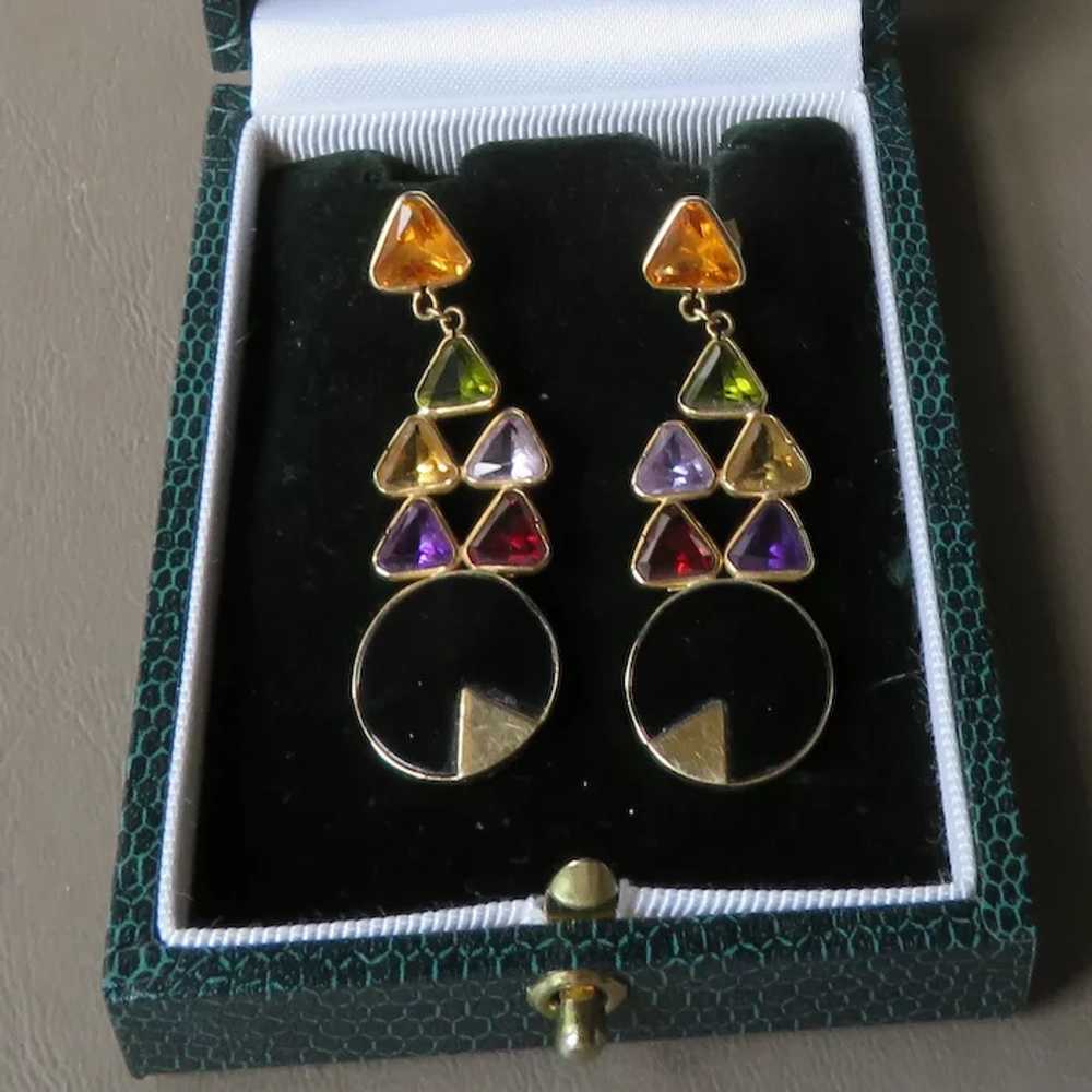 Vintage Designer 14K Multi Gemstone Drop Earrings - image 4