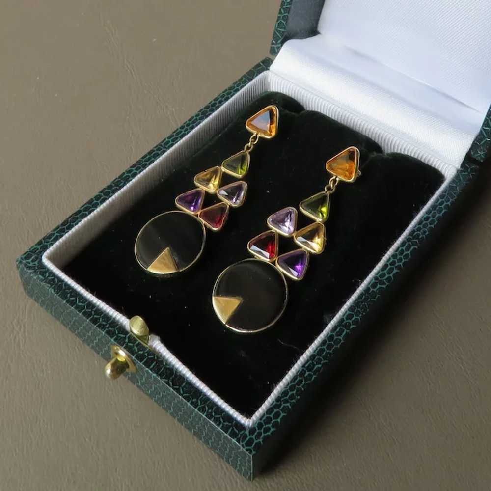 Vintage Designer 14K Multi Gemstone Drop Earrings - image 5