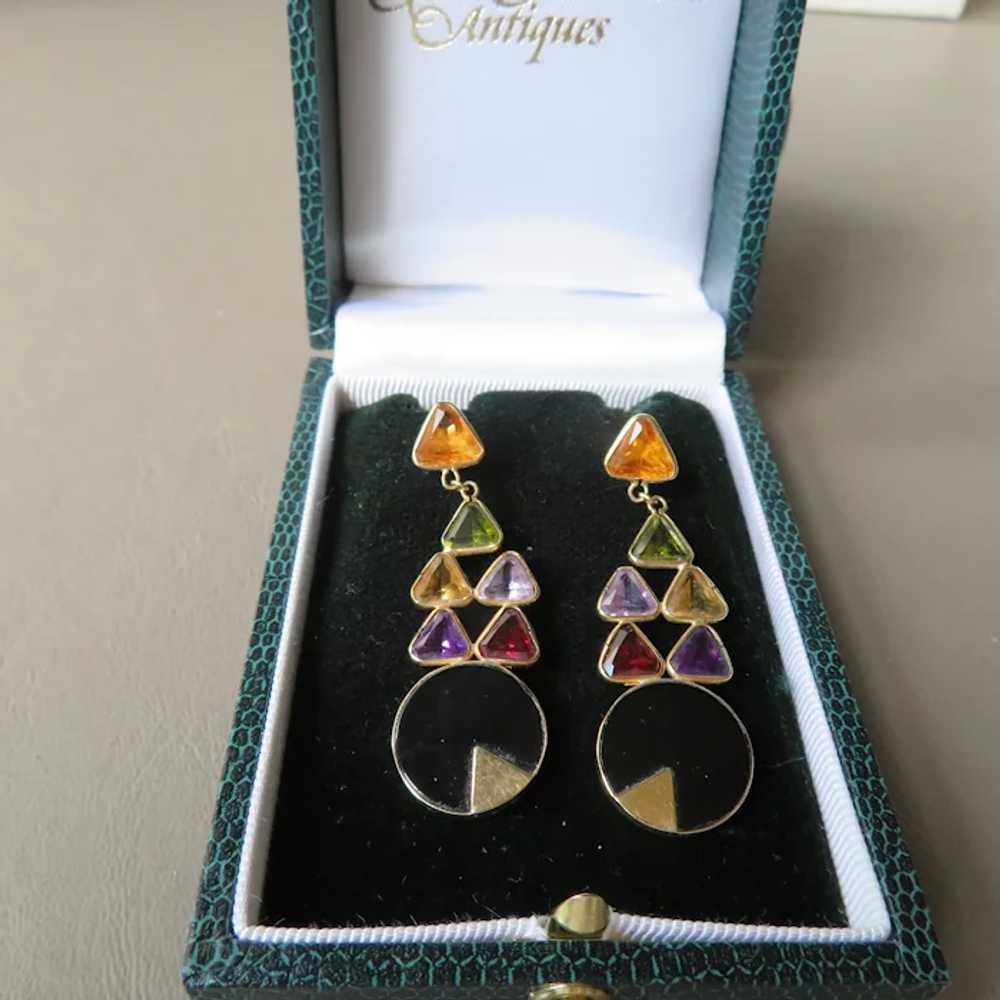 Vintage Designer 14K Multi Gemstone Drop Earrings - image 6