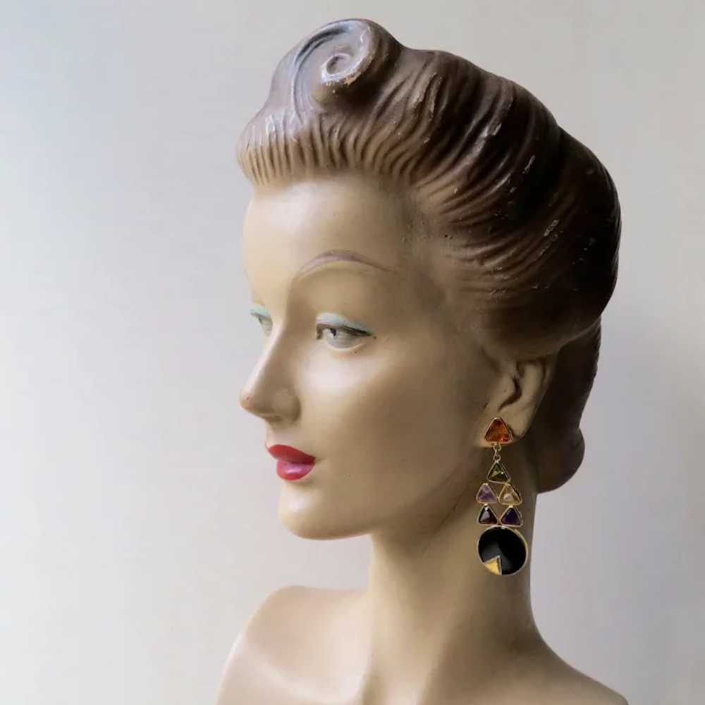 Vintage Designer 14K Multi Gemstone Drop Earrings - image 7