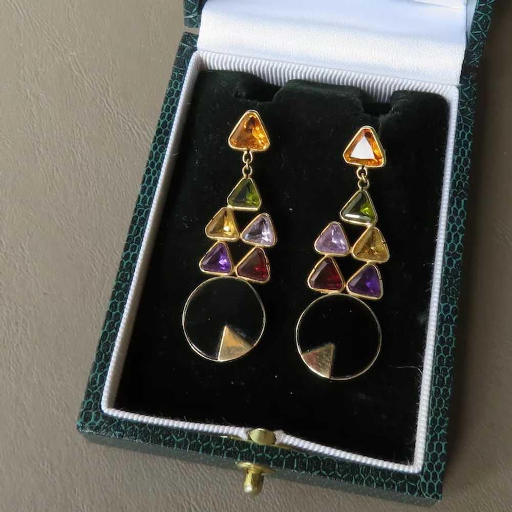 Vintage Designer 14K Multi Gemstone Drop Earrings - image 8
