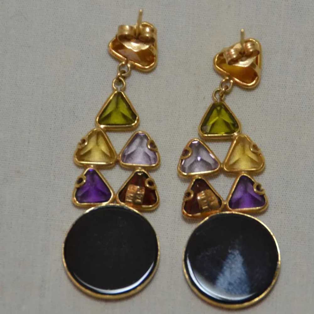Vintage Designer 14K Multi Gemstone Drop Earrings - image 9