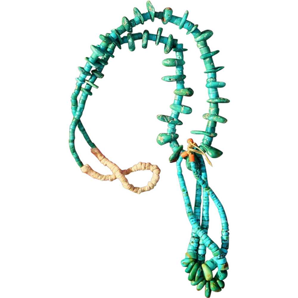 Navajo Cerrillos Turquoise Tab Necklace Circa 192… - image 1