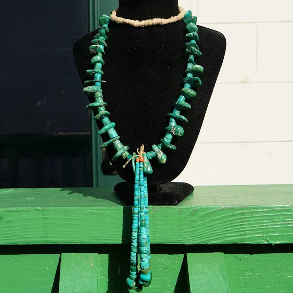 Navajo Cerrillos Turquoise Tab Necklace Circa 192… - image 2