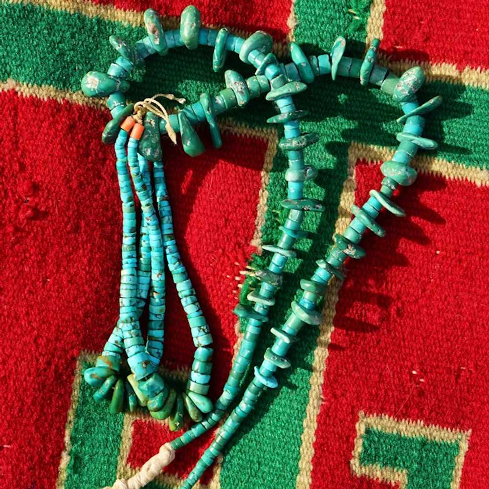Navajo Cerrillos Turquoise Tab Necklace Circa 192… - image 3