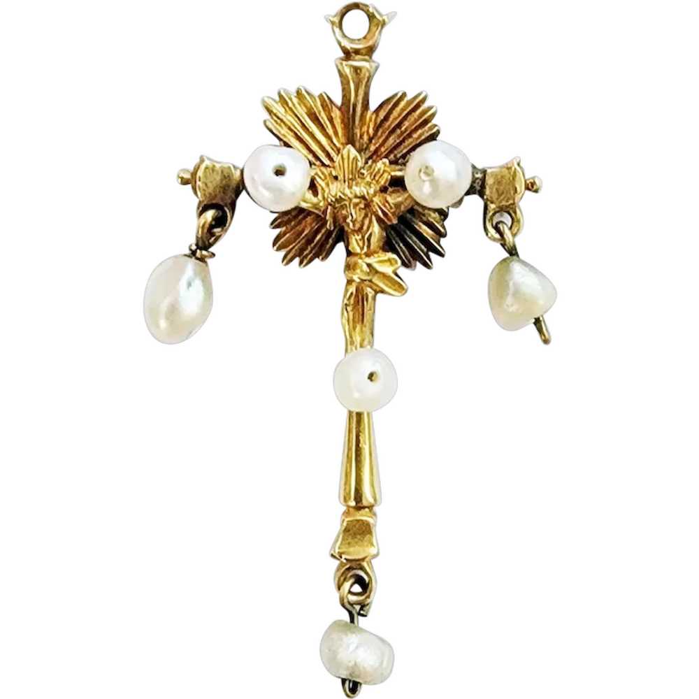 MUSEUM-WORTHY Spanish 22kt Crucifix/Natural Pearl… - image 1