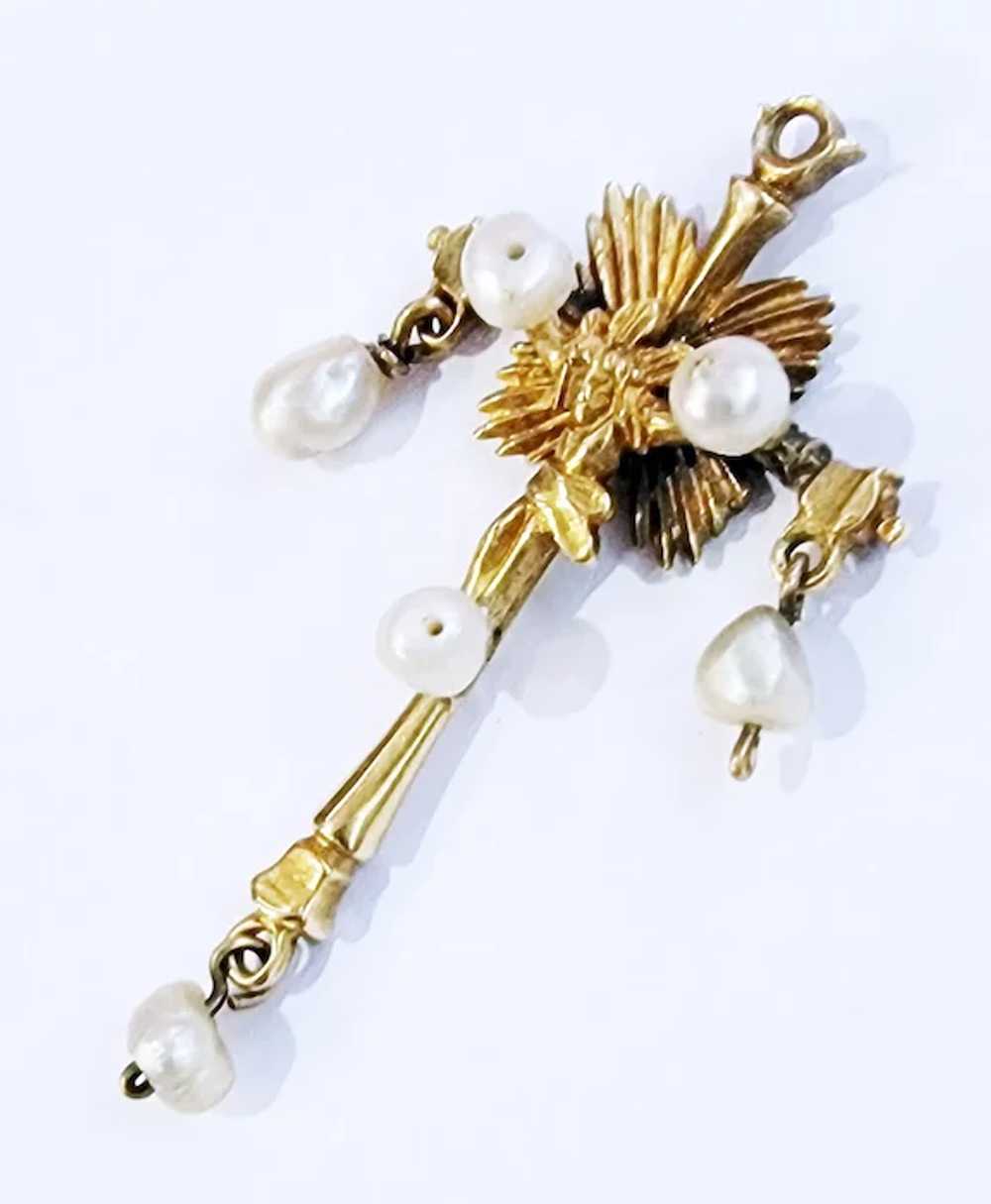 MUSEUM-WORTHY Spanish 22kt Crucifix/Natural Pearl… - image 2