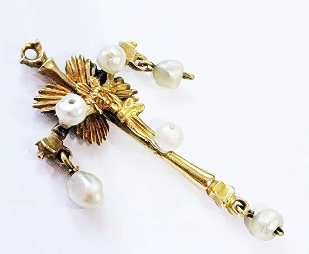 MUSEUM-WORTHY Spanish 22kt Crucifix/Natural Pearl… - image 3