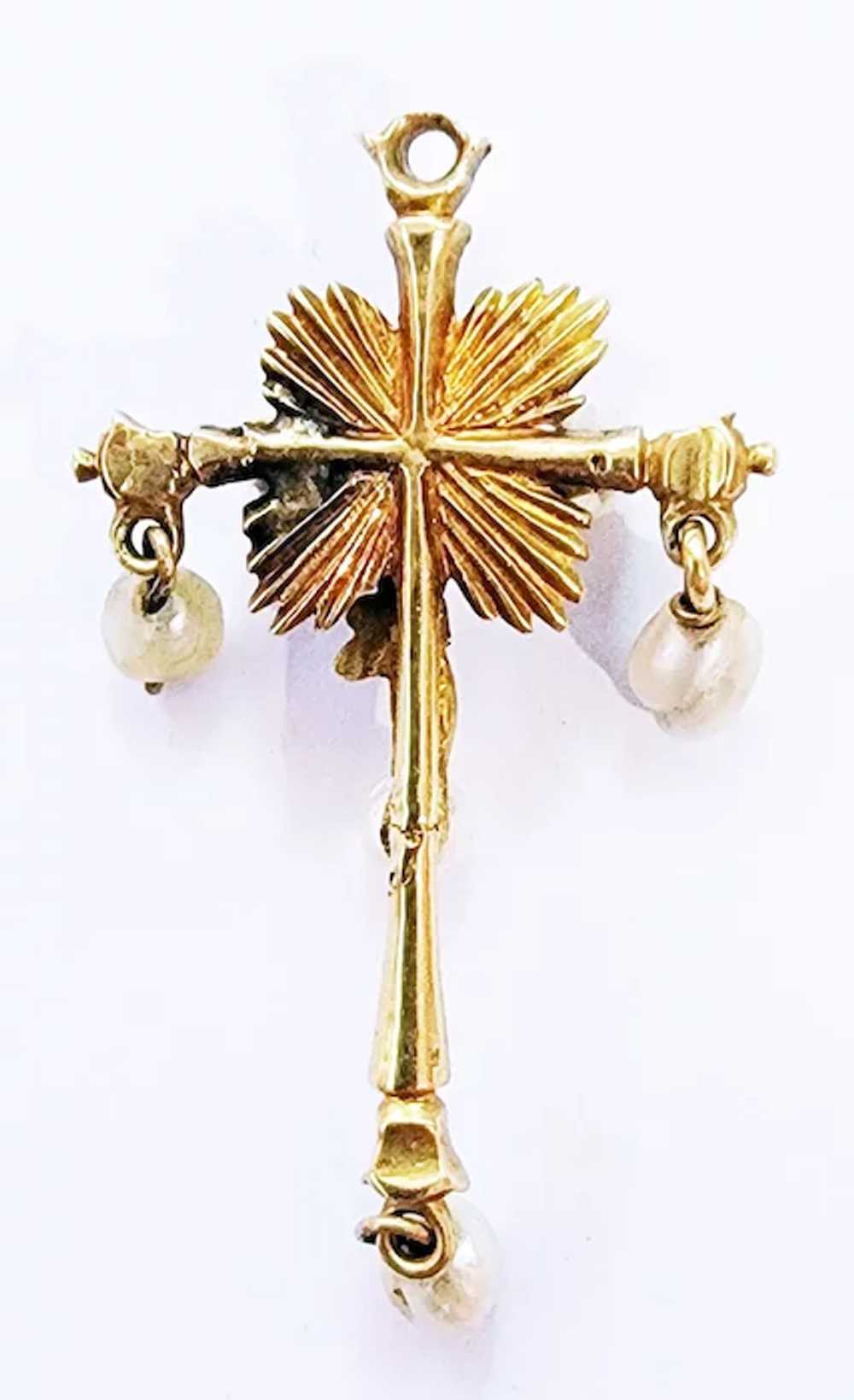 MUSEUM-WORTHY Spanish 22kt Crucifix/Natural Pearl… - image 4