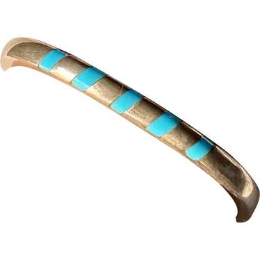 Mexican Silver Bangle Bracelet Inlaid with Turquoi