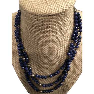 Sterling Silver Lapis Lazuli Thee Strand Necklace