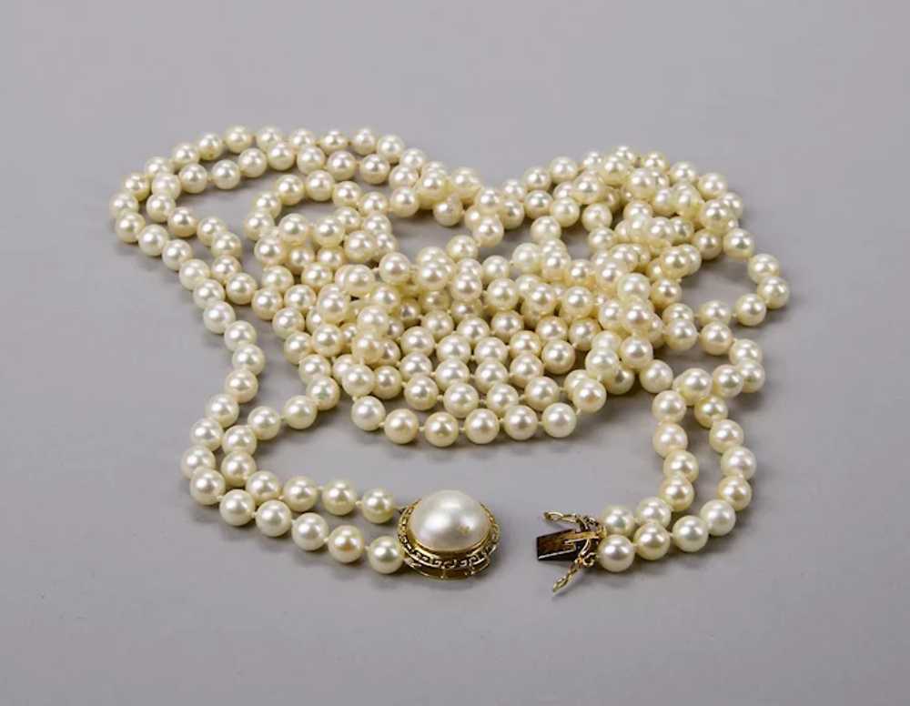 Cultured Pearls Double Strand Necklace 6mm 38 Inc… - image 7
