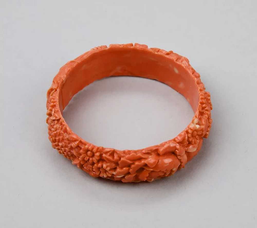 Bangle Bracelet Moulded Celluloid Faux Coral Colo… - image 10