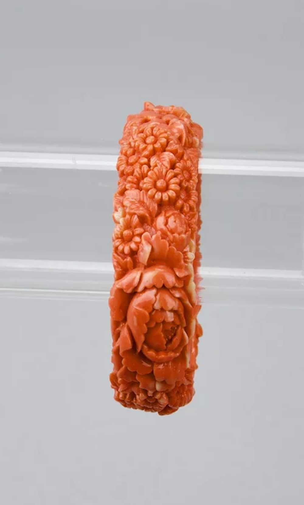 Bangle Bracelet Moulded Celluloid Faux Coral Colo… - image 2