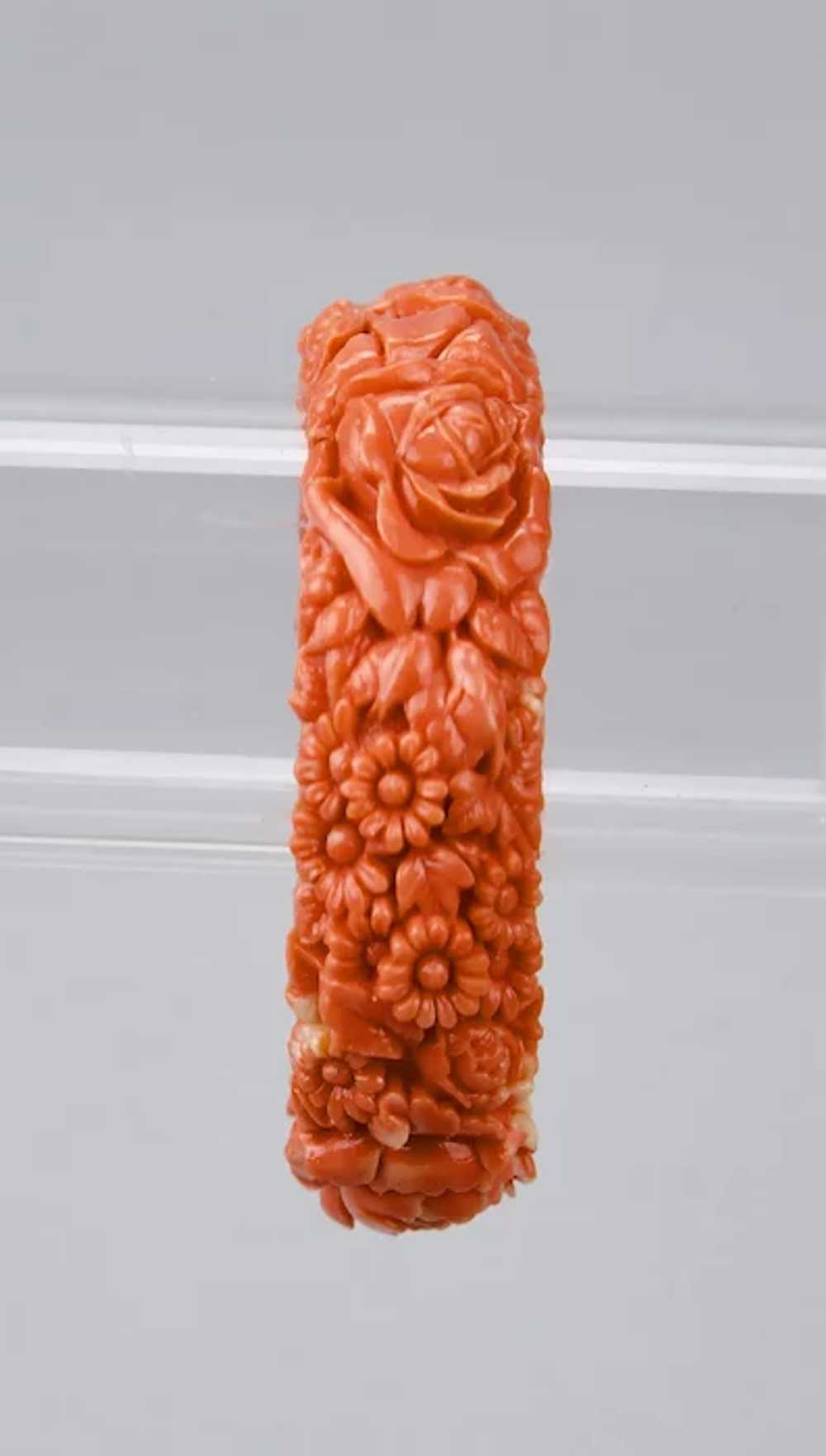 Bangle Bracelet Moulded Celluloid Faux Coral Colo… - image 3