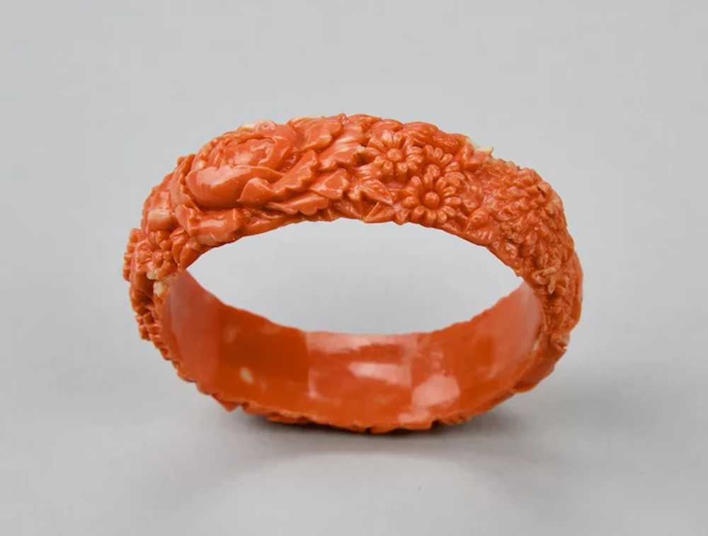 Bangle Bracelet Moulded Celluloid Faux Coral Colo… - image 4