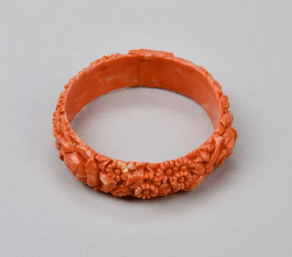 Bangle Bracelet Moulded Celluloid Faux Coral Colo… - image 5