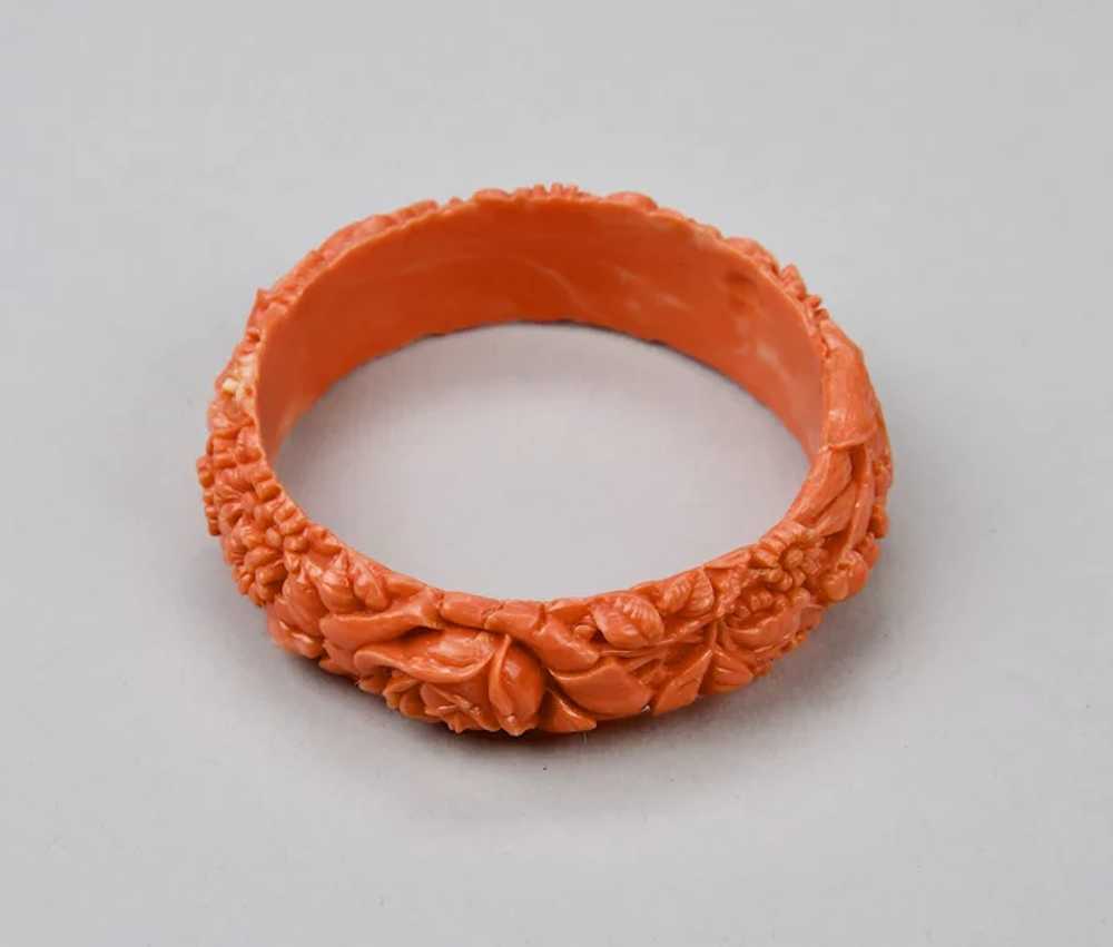 Bangle Bracelet Moulded Celluloid Faux Coral Colo… - image 6