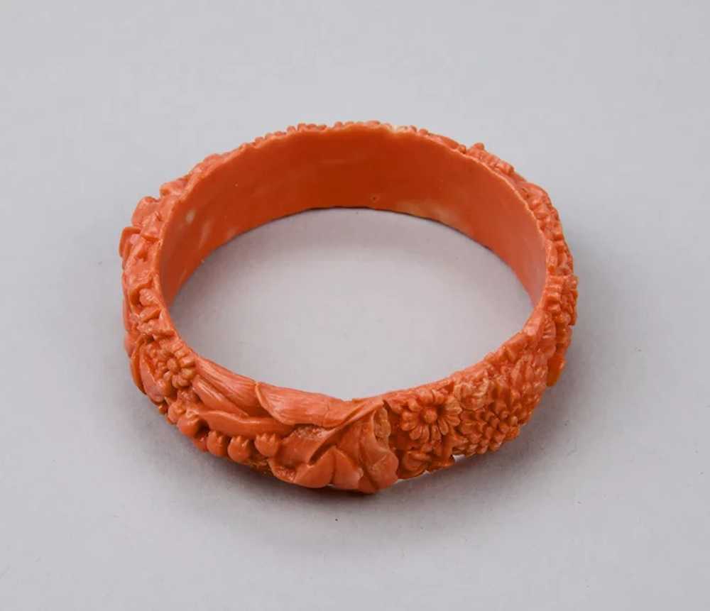 Bangle Bracelet Moulded Celluloid Faux Coral Colo… - image 7