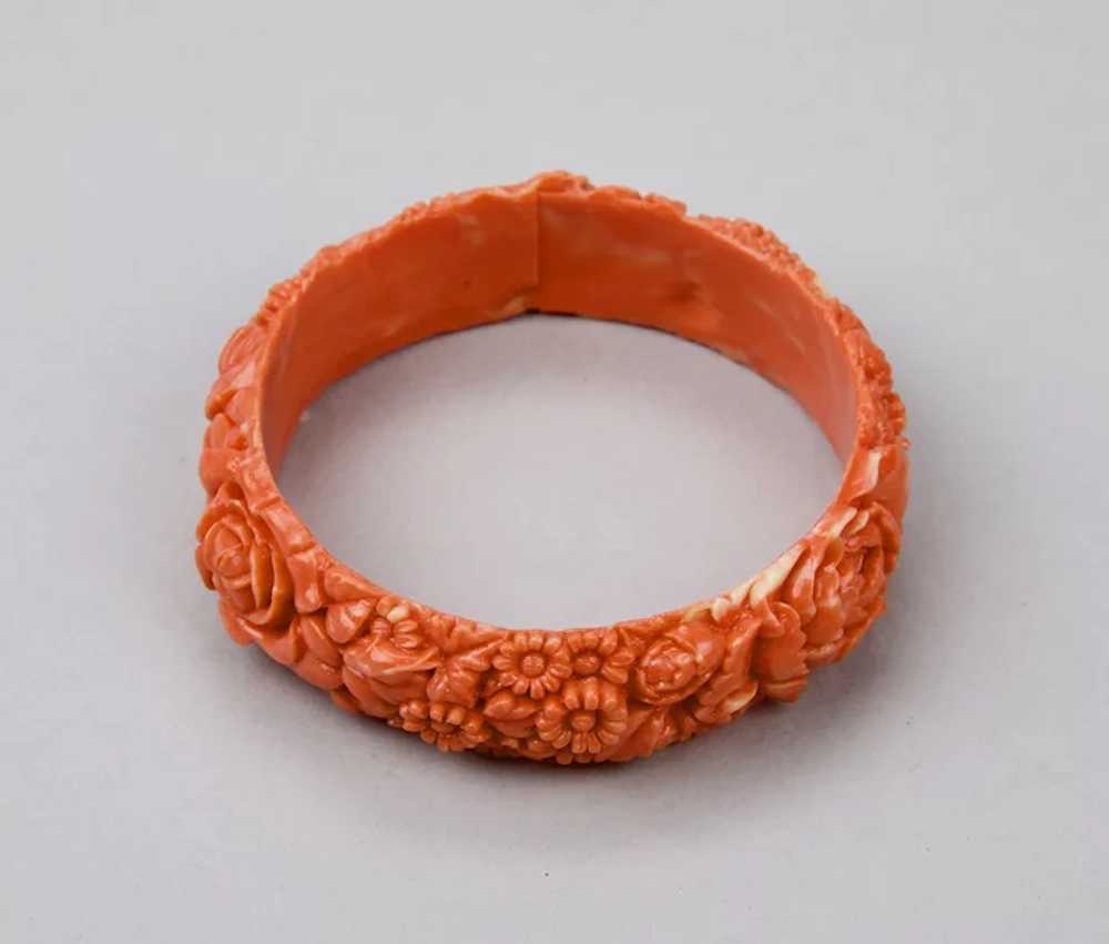 Bangle Bracelet Moulded Celluloid Faux Coral Colo… - image 8