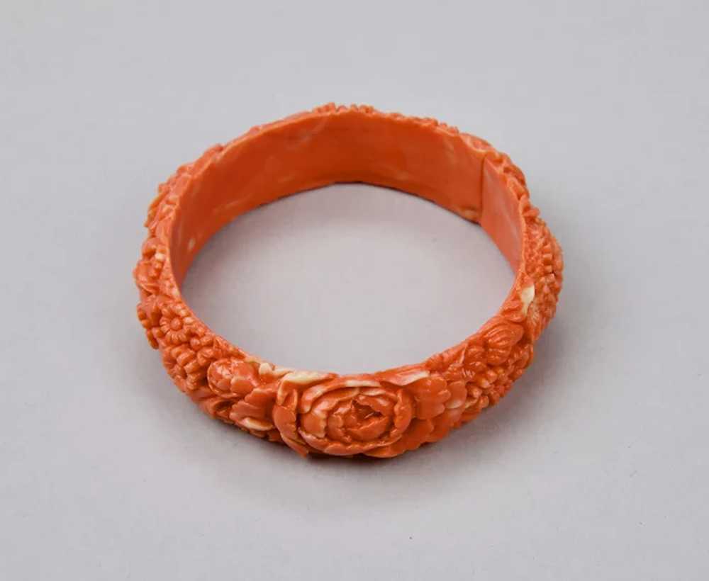 Bangle Bracelet Moulded Celluloid Faux Coral Colo… - image 9