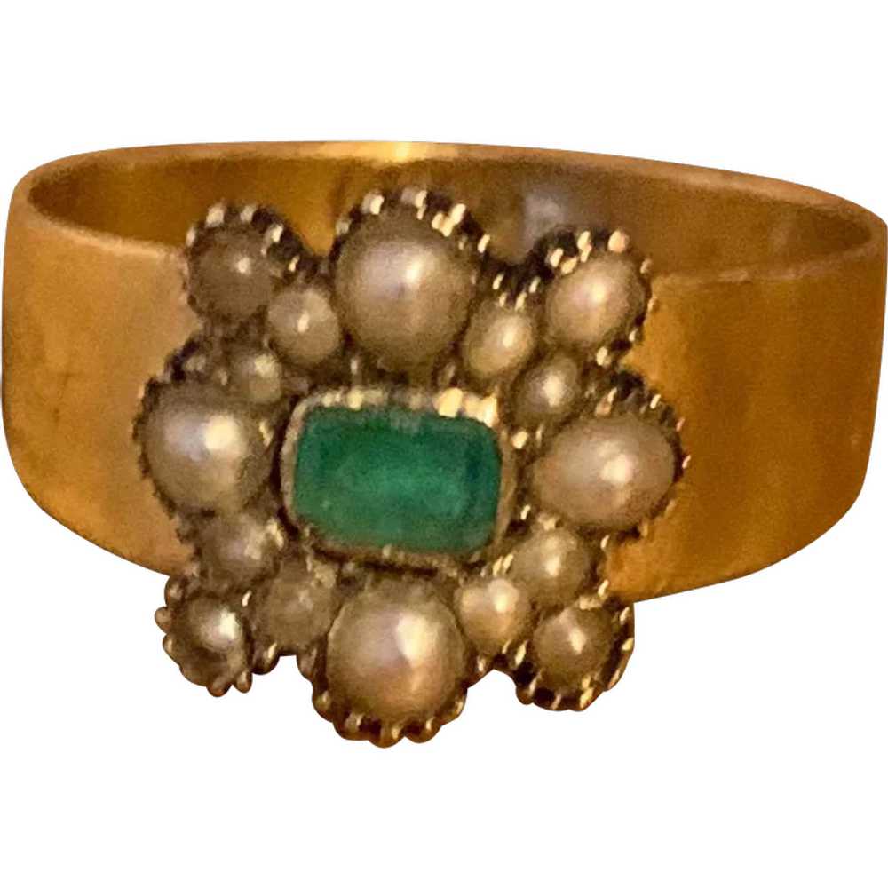 Emerald and Natural Pearl Ring, 1840 - image 1