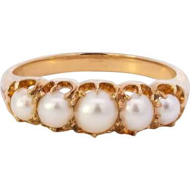 Antique: Pearl Ring, Half-Hoop, 5 Stone Ring in 18