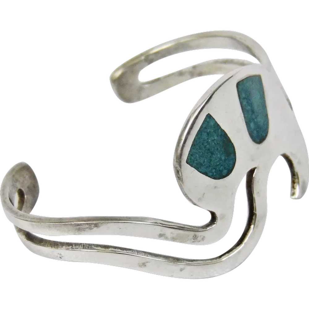 Sterling Silver Modern Cuff Bracelet Blue Mosaic … - image 1