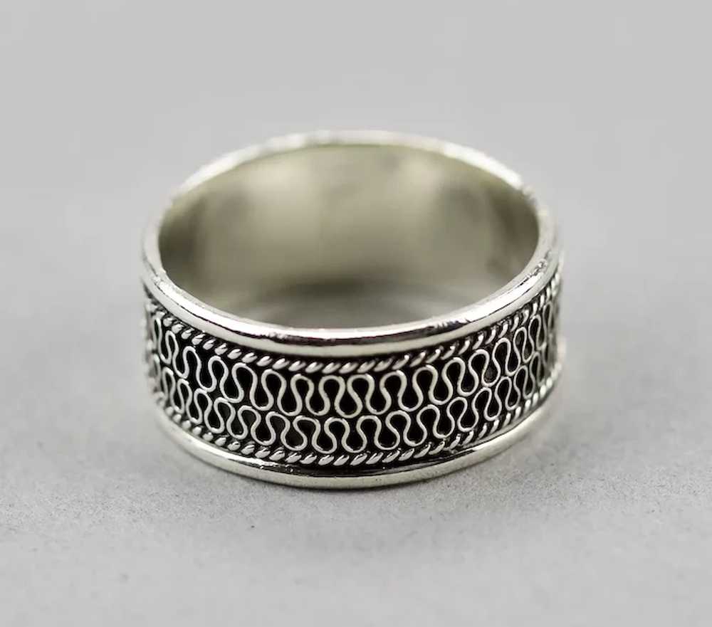 Sterling Silver Band Ring Scrolled Details Mens S… - image 10