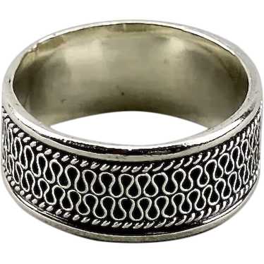 Sterling Silver Band Ring Scrolled Details Mens S… - image 1