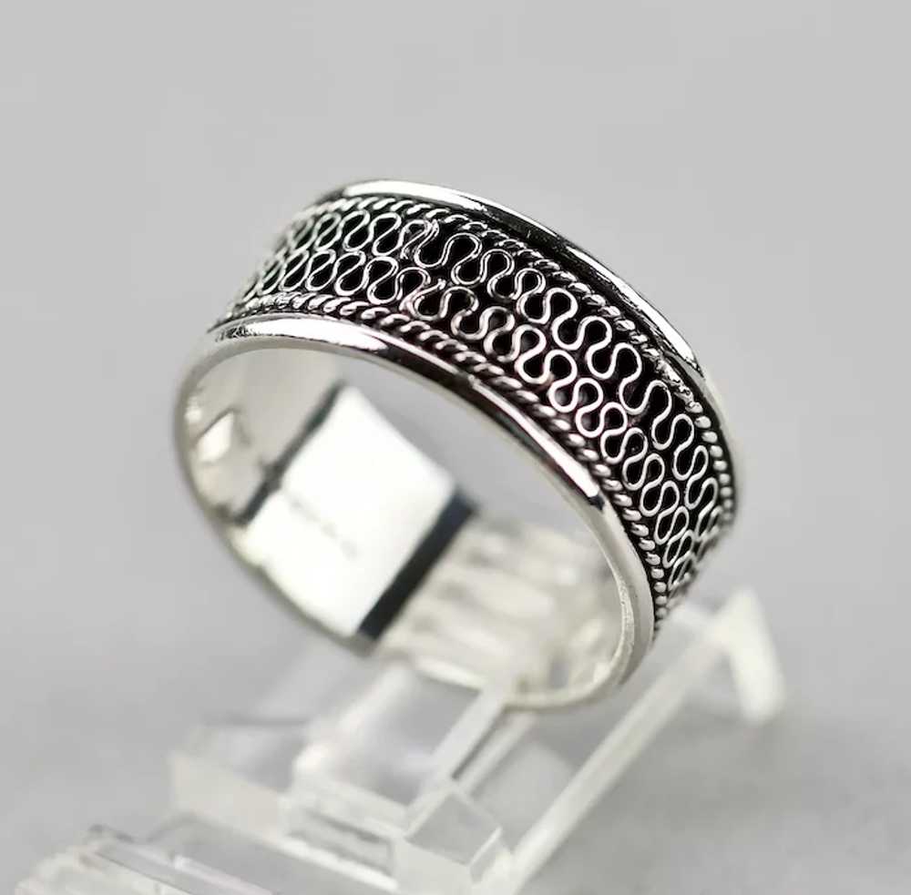 Sterling Silver Band Ring Scrolled Details Mens S… - image 3