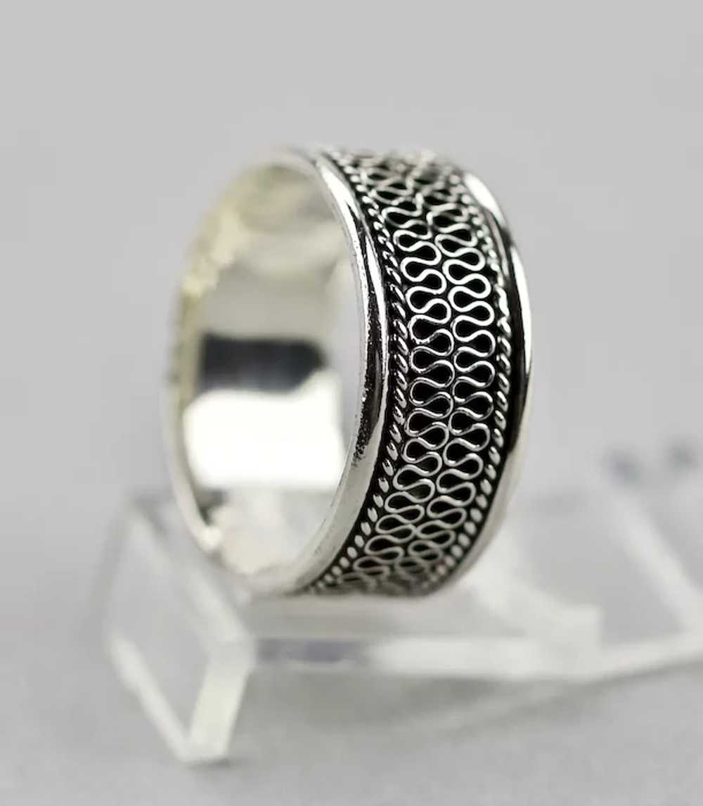 Sterling Silver Band Ring Scrolled Details Mens S… - image 4
