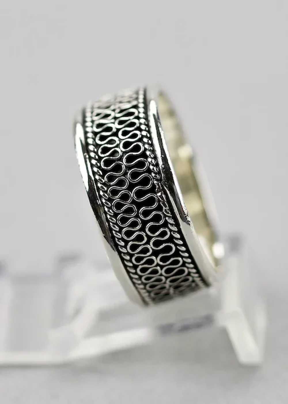 Sterling Silver Band Ring Scrolled Details Mens S… - image 6