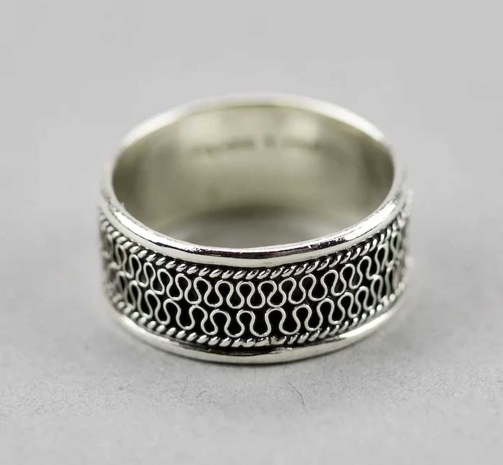 Sterling Silver Band Ring Scrolled Details Mens S… - image 9