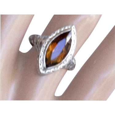 18k Art Deco 2.2 Ct Marquise Citrine Ring