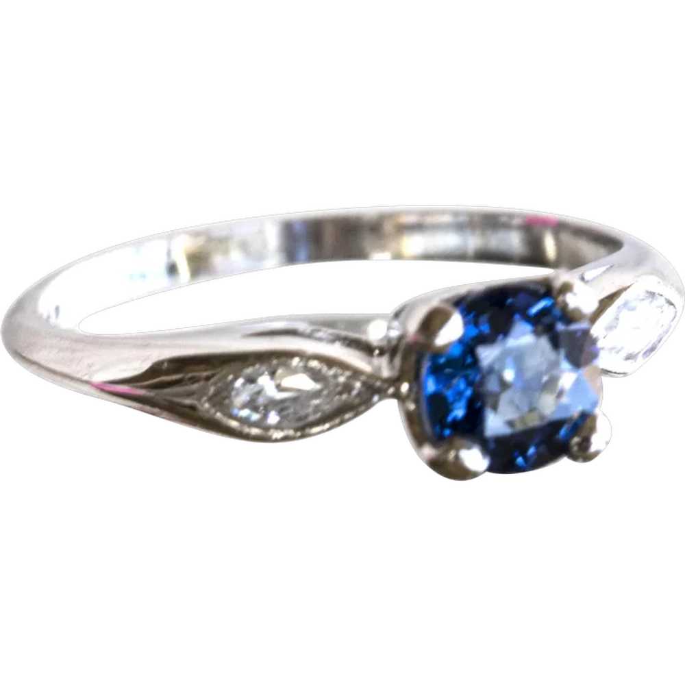 Platinum Natural Sapphire & Diamond Ring - image 1