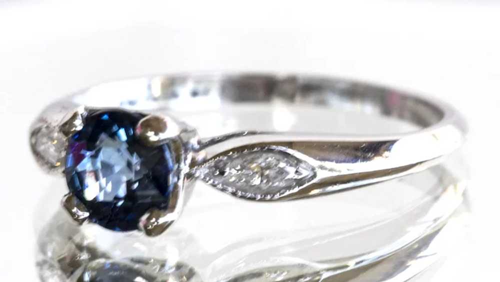 Platinum Natural Sapphire & Diamond Ring - image 2