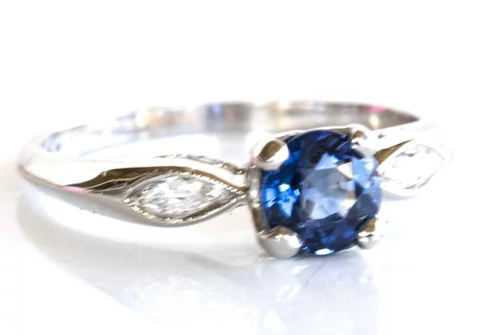 Platinum Natural Sapphire & Diamond Ring - image 3