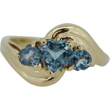 14k Yellow Gold Ribbed Bypass Blue Topaz Heart Th… - image 1