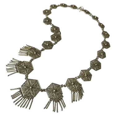 1920s Italian Silver Vermeil Filigree Necklace wit